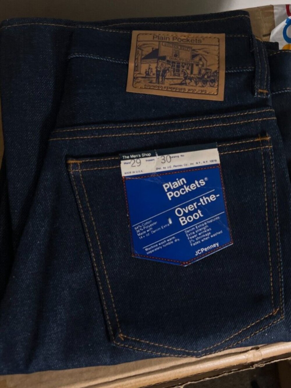 VTG DEADSTOCK Blue JC Penney Plain Pockets Jeans Denim 29x30 Polycotton USA